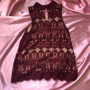Lace Maroon Sleeveless Top